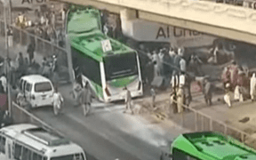 Greenline bus collided in Karachi to save child.