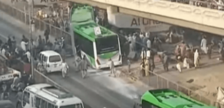 Greenline bus collided in Karachi to save child.