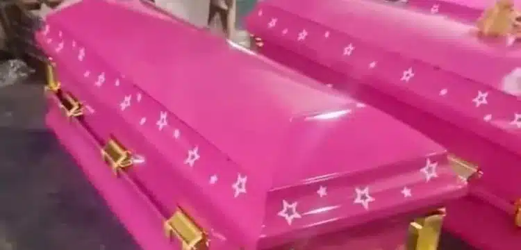 Funeral Home selling Barbie hot pink themed coffins