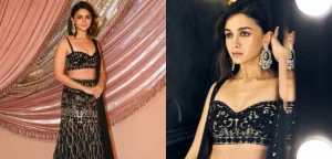 Alia Bhatt Stuns in Faraz Manan Black Lehenga at Anant Ambani-Radhika Merchant’s Sangeet