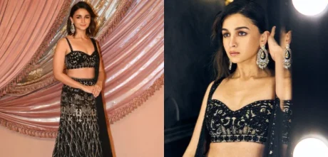 Alia Bhatt Stuns in Faraz Manan Black Lehenga at Anant Ambani-Radhika Merchant’s Sangeet