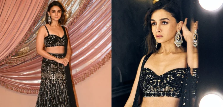 Alia Bhatt Stuns in Faraz Manan Black Lehenga at Anant Ambani-Radhika Merchant’s Sangeet