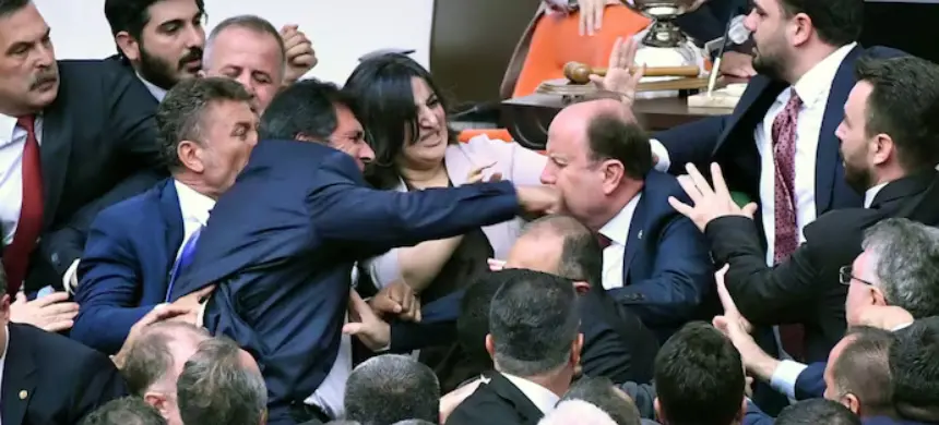 Physical altercations occur in the Turkish parliament