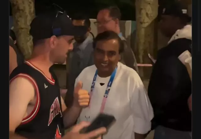 Mukesh Ambani Beams with Joy as He Happily Poses with Fans After a Basketball Game in Paris