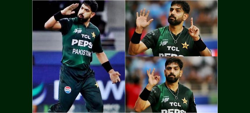 Haris Rauf’s ‘6-0’ sign sparks memories of Pakistan’s Rafale triumph over India.