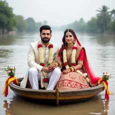 Kamalia Man Uses Boat to Bring Newlywed Wife Home Amid Heavy Floods